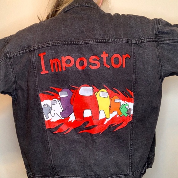 Jackets & Blazers - AMONG US IMPOSTOR Hand Painted Black Denim Jacket